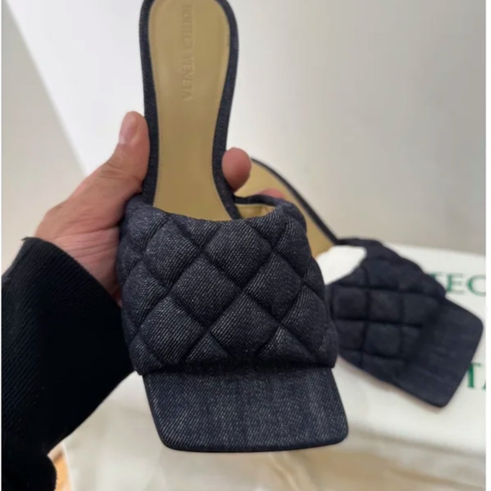 Bottega Veneta Dark/Black Denim Quilted Mules